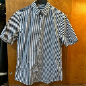 Blue Striped Short Sleeved Button Down Shirt